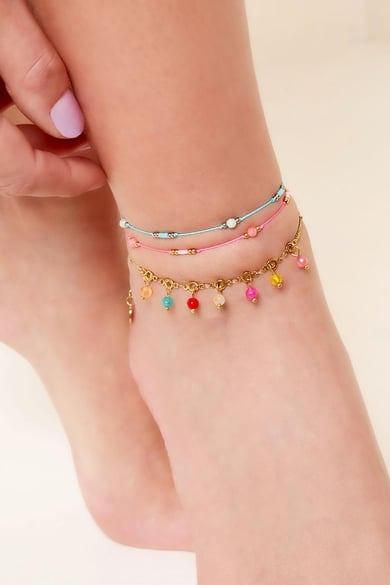 Bracelet de cheville perles colorées Acier inoxydable h5 Image2